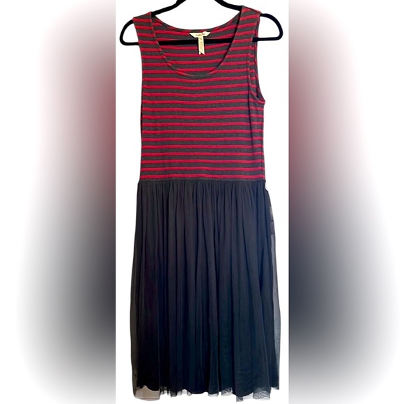 MATILDA JANE ‘Twas the Night Charcoal Gray/Red Striped Tulle Dress, Medium, GUC. - Picture 1 of 11